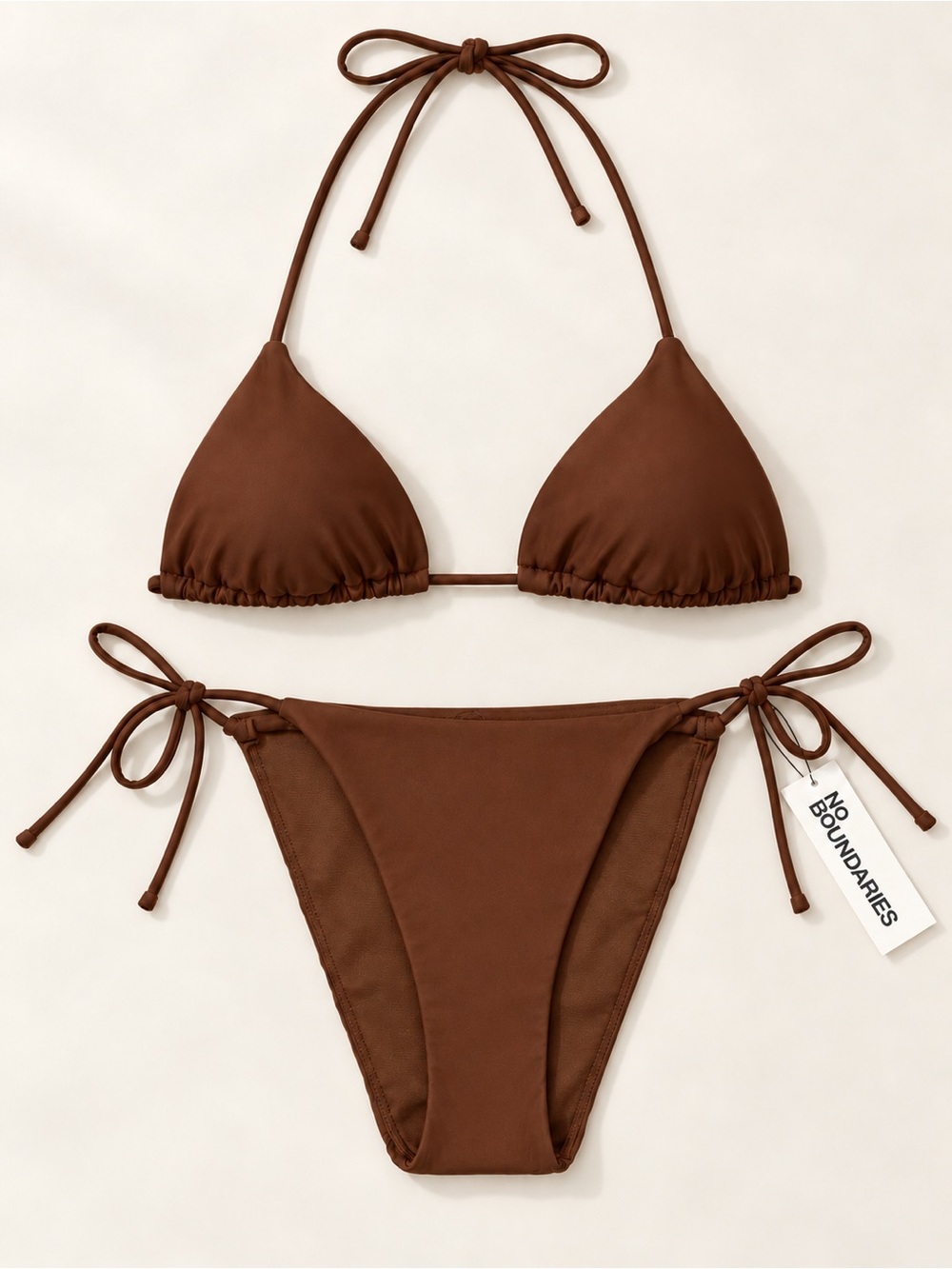 No Boundaries Brown Tie-Side Triangle Bikini